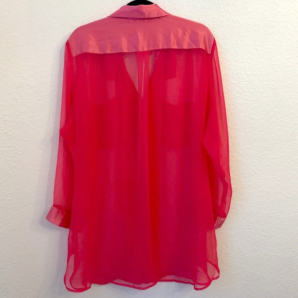 Vintage Victorias Secret Sleep Shirt M Neon Pink Sheer Satin Gold Label Pajamas - Picture 7 of 12